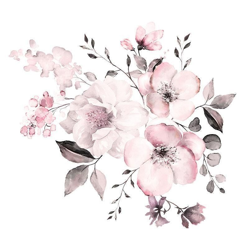 Removable Wall Stickers Watercolour Dusty Pink Flowers Leaves