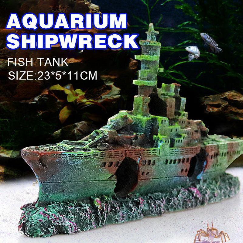 Aquarium Decor: Aquarium Shipwreck Ship Fish Tank Resin Sunken Ship Fishing Hiding Pot Decor