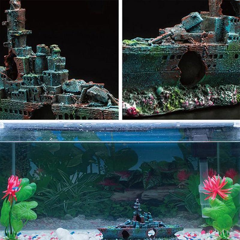 Aquarium Decor: Aquarium Shipwreck Ship Fish Tank Resin Sunken Ship Fishing Hiding Pot Decor