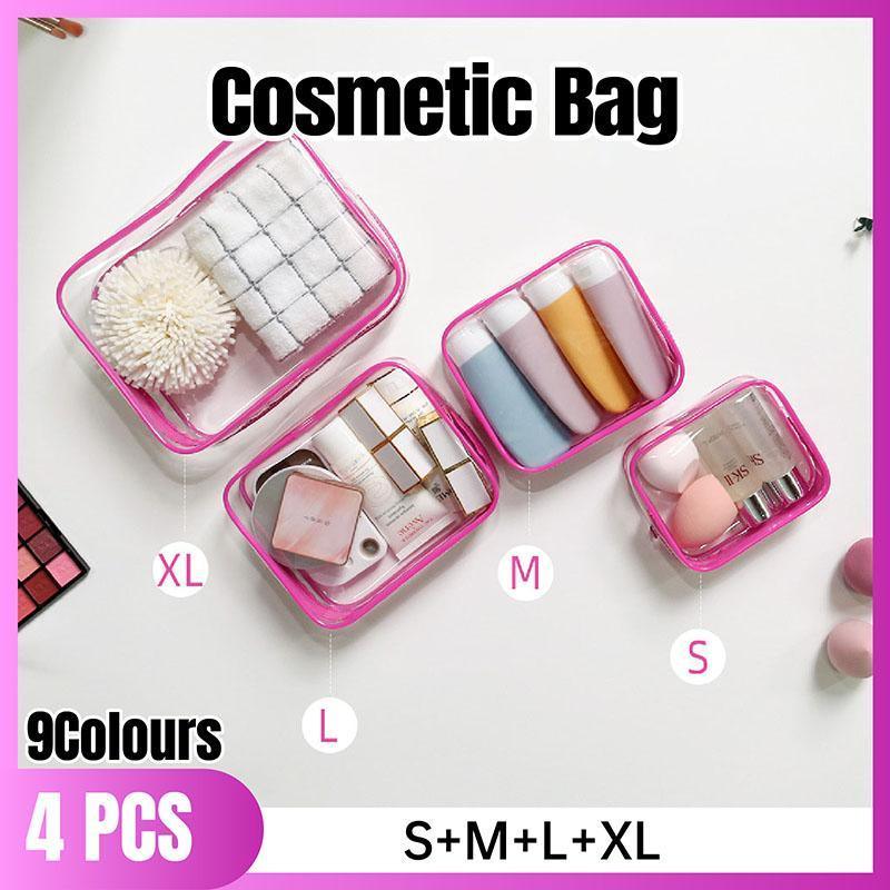 4pcs Durable PVC Cosmetic Bags Easy to Clean Multiple Sizes and Colours 9 Shades - 4pcs-Peach-Powder