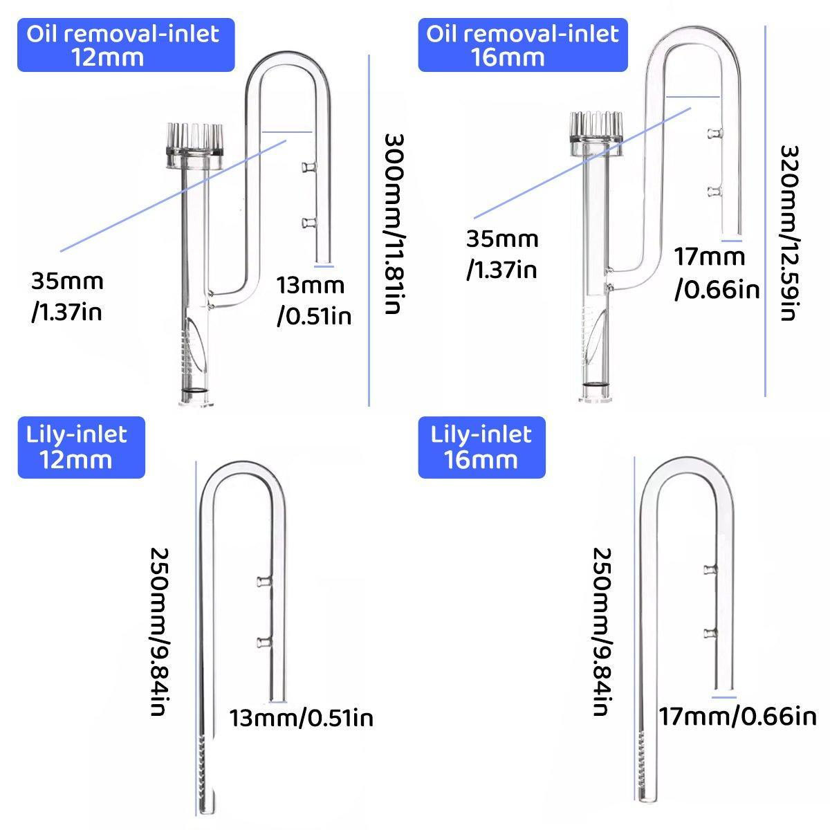 Aquarium Filters & Pumps: Aquarium Glass Inlet Outlet Pipe Fish Tank Filter Oil Film Remover Plant Holder - Lily inlet-16mm