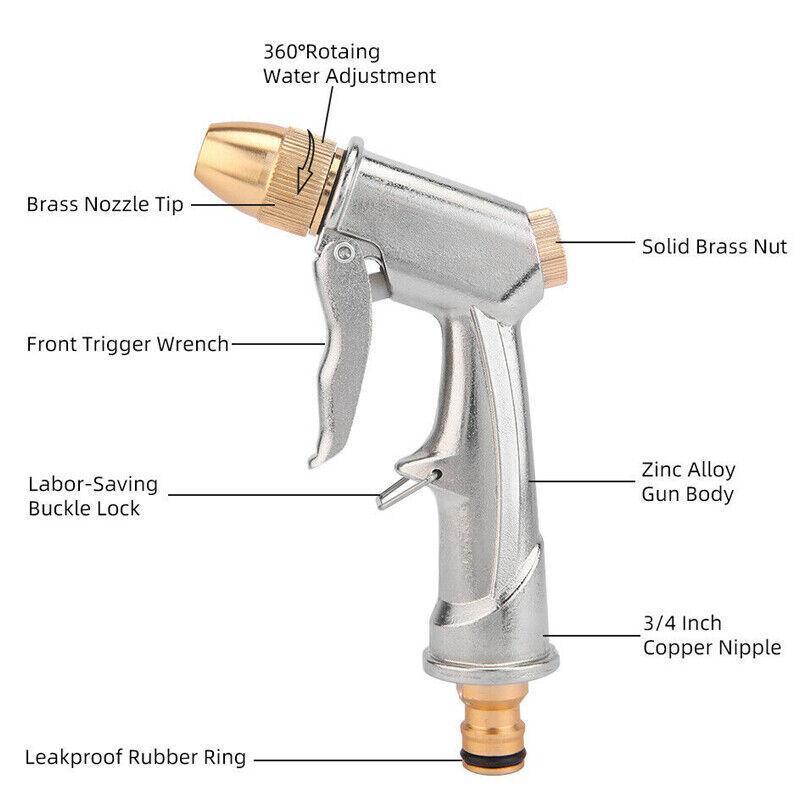 Garden Hoses: 2Pcs High Pressure Water Spray Handle Nozzle Brass Garden Hose Pipe Lawn Car Wash