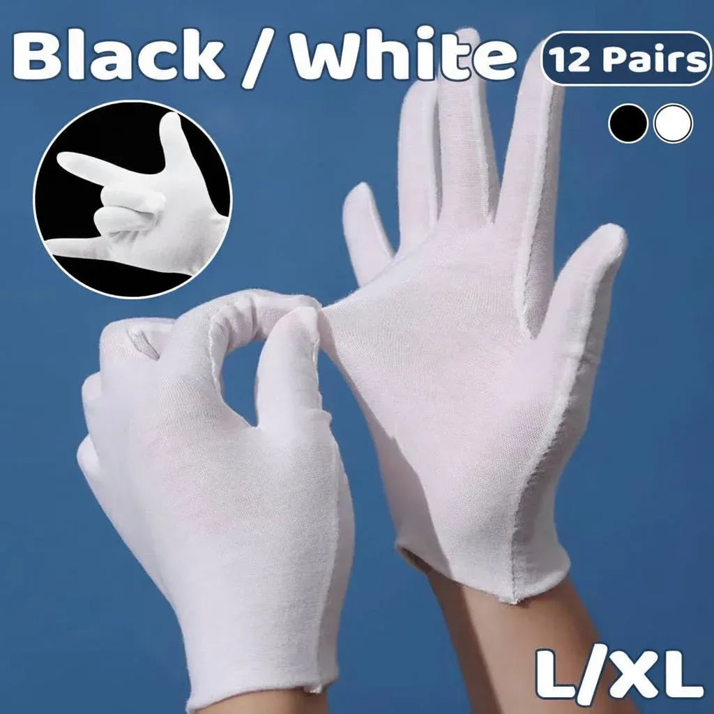 12 Pairs Cotton Work Gloves Breathable Knit L Black XL White - XL