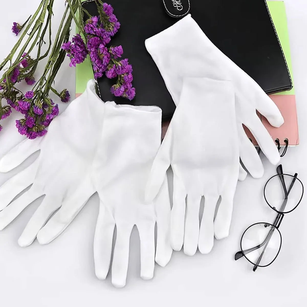 12 Pairs Cotton Work Gloves Breathable Knit L Black XL White - XL
