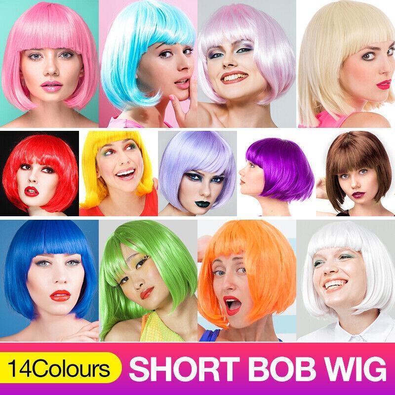 Costumes & Accessories: Short Bob Wig with Bangs for Women Synthetic Cosplay Party Hair in 14 Colours - Green