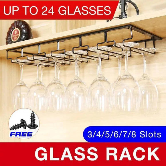 8/7/6/5/4/3 Slots Wine Glass Rack Holder Hanger Hanging Bar Storage Drying Rack - 8 Slots