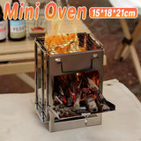 BBQs & Accessories: Square Wood Stove Mini Folding Grill Outdoor Camping Portable BBQ Cooking Rack