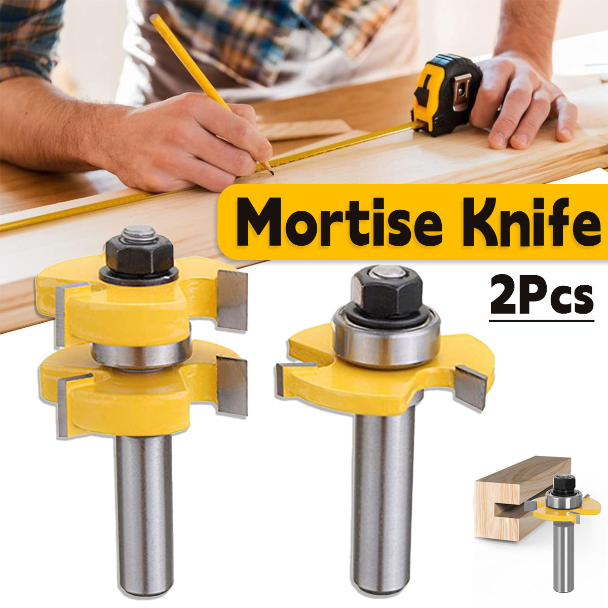 Saw Accessories: 2pcs Tenon Milling Cutter Set Three Tooth T Slot Splice Square Tooth Router Bit
