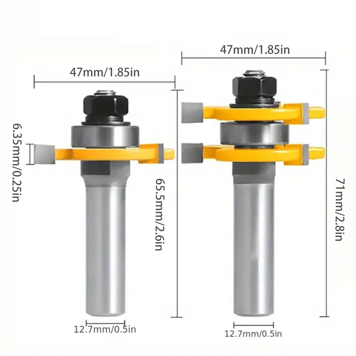 Saw Accessories: 2pcs Tenon Milling Cutter Set Three Tooth T Slot Splice Square Tooth Router Bit