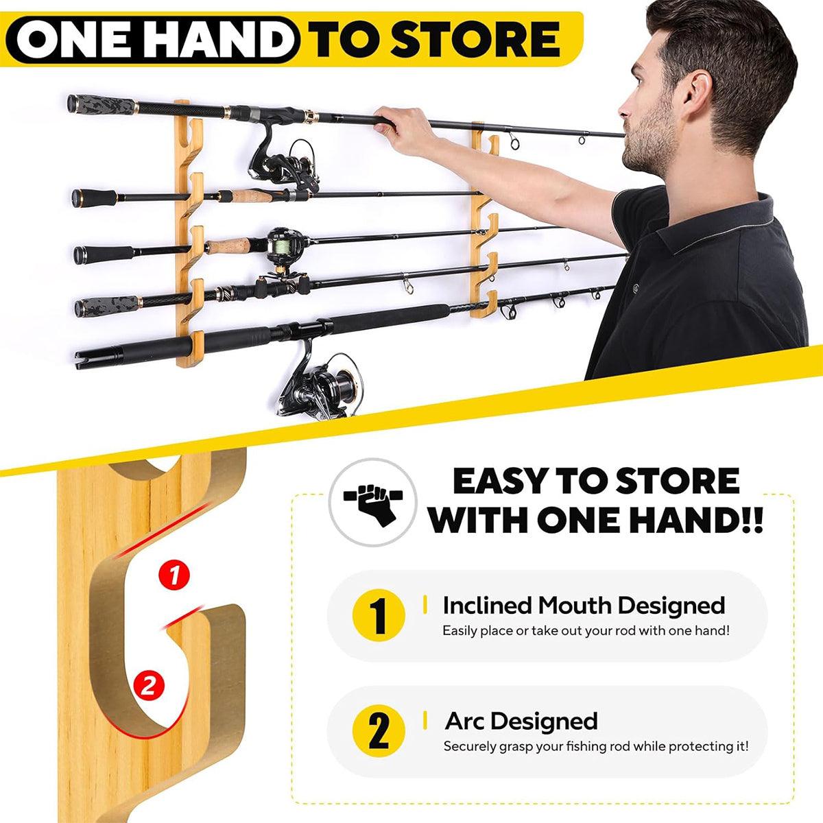 Fishing Tackle: 1Pair Bamboo Fishing Rod Holder Wall Mounted Wooden Storage Rack Stand Organizer