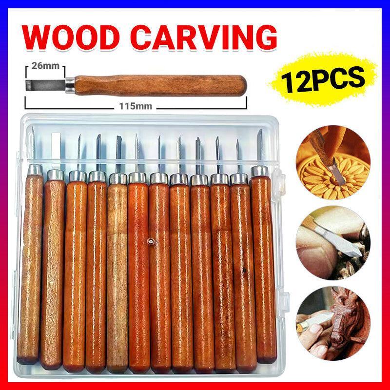 Hand Tools: 12Pcs Wood Carving Tool Chisels Set Woodcut Knife Arts Crafts Woodworking Chisel