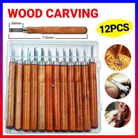 12Pcs Wood Carving Tool Chisels Set Woodcut Knife Arts Crafts Woodworking Chisel