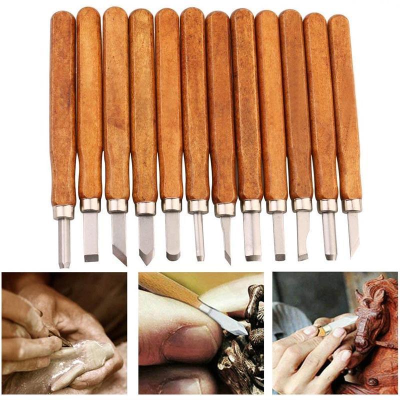 Hand Tools: 12Pcs Wood Carving Tool Chisels Set Woodcut Knife Arts Crafts Woodworking Chisel