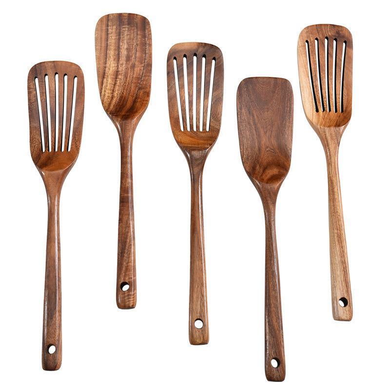 Kitchen Utensils: 2pcs Wooden Frying Spatula Long Handle Stir Fry Spatula Kitchen Cooking Utensils