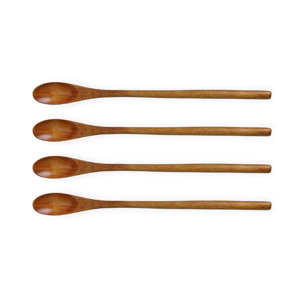 Kitchen Utensils: 4PCS 20CM Japanese Wooden Long Handle Stirring Spoon Small Honey Spoon Tableware