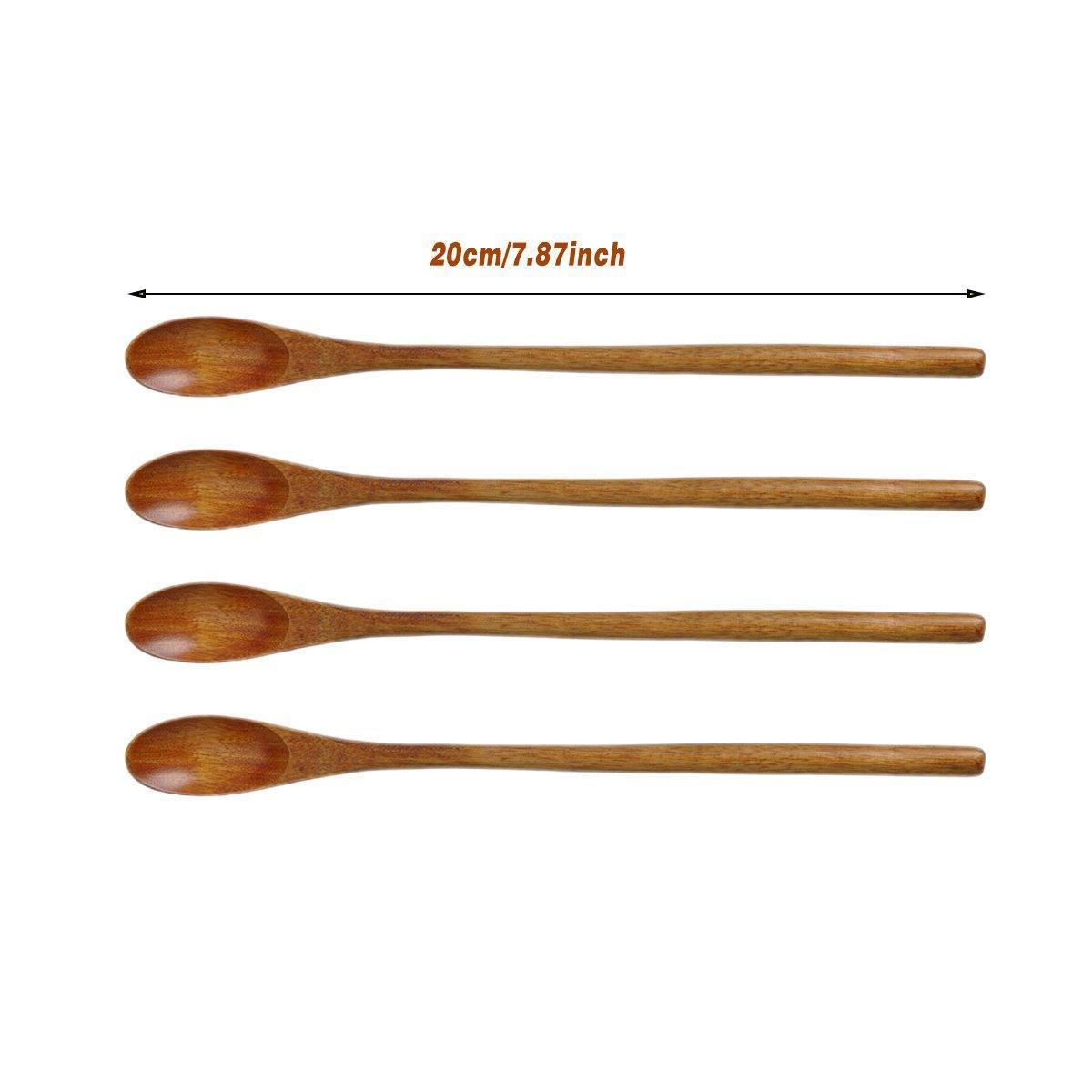 Kitchen Utensils: 4PCS 20CM Japanese Wooden Long Handle Stirring Spoon Small Honey Spoon Tableware