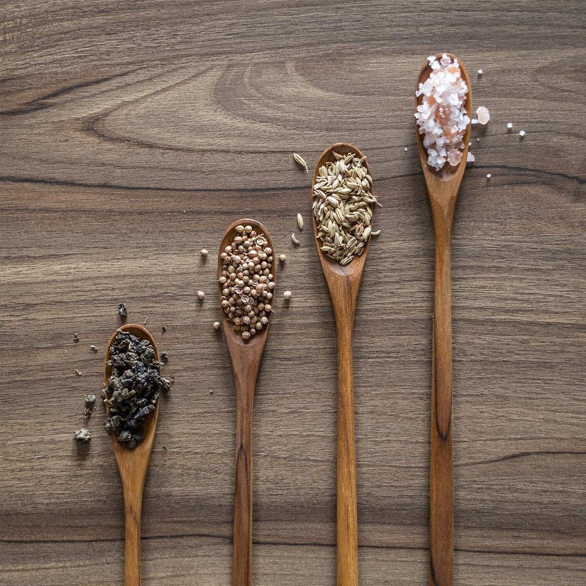 Kitchen Utensils: 4PCS 20CM Japanese Wooden Long Handle Stirring Spoon Small Honey Spoon Tableware