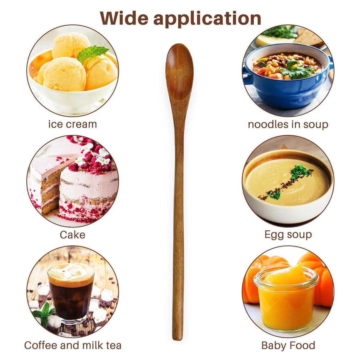 Kitchen Utensils: 4PCS 20CM Japanese Wooden Long Handle Stirring Spoon Small Honey Spoon Tableware