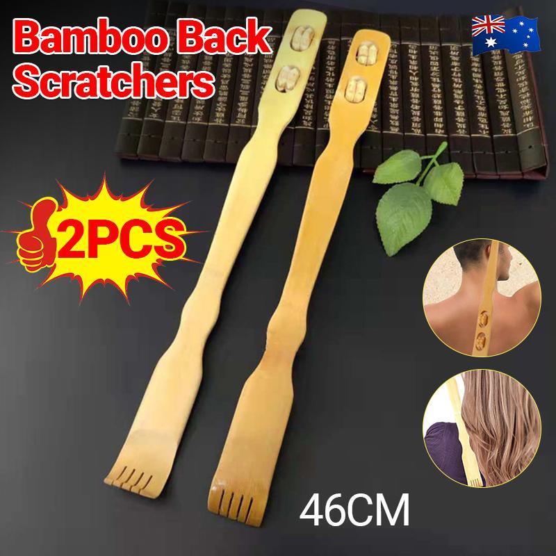 Wellness Accessories: Long Handle Bamboo Back Scratcher Stick for Itch Relief and Easy Reach 46cm 2PCS