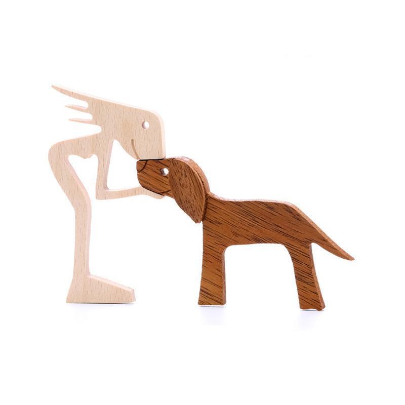 Vases & Table Decor: Handmade Wooden Statue Sitting Family and Dog Craft Home Decor - B01