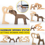 Vases & Table Decor: Handmade Wooden Statue Sitting Family and Dog Craft Home Decor - B05