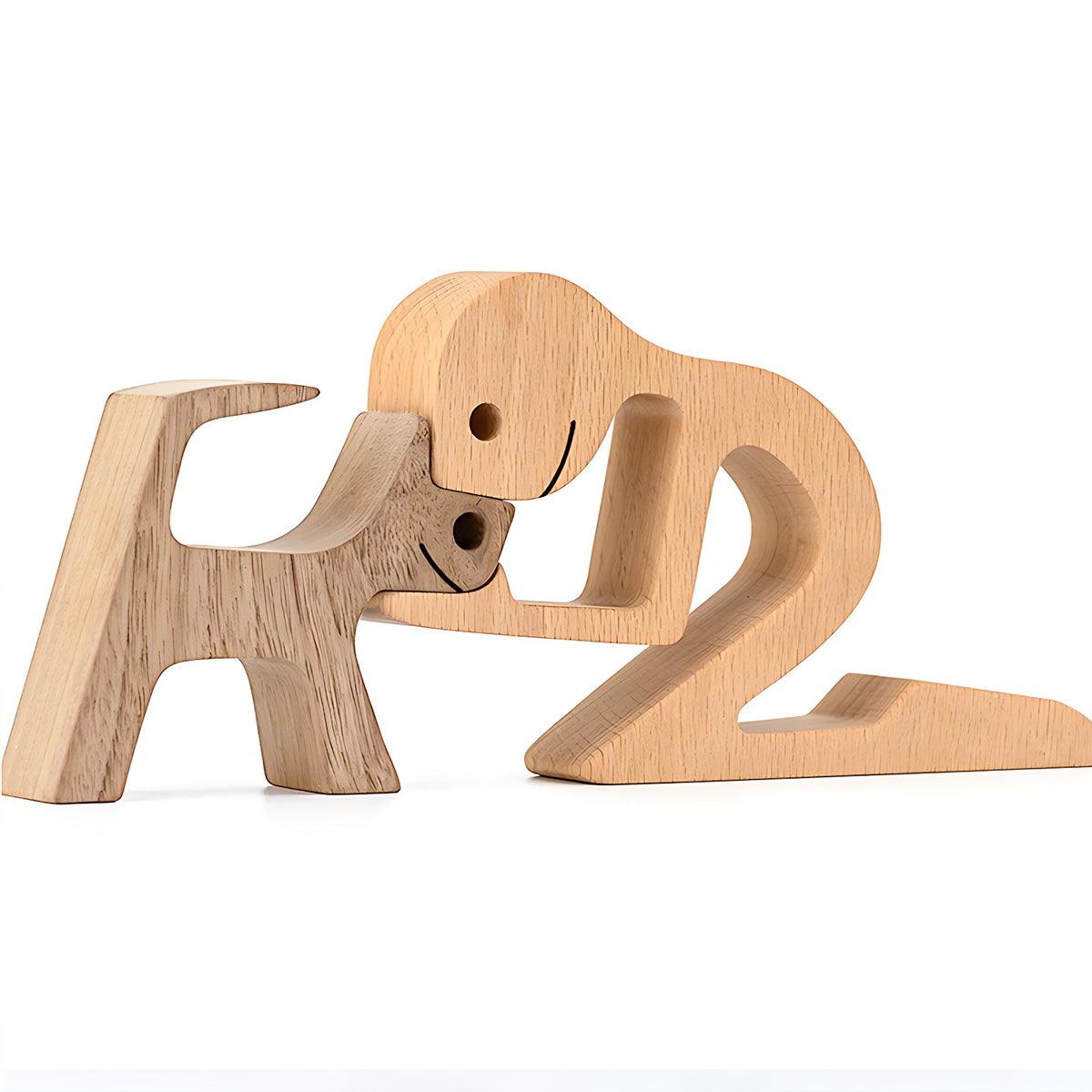 Vases & Table Decor: Handmade Wooden Statue Sitting Family and Dog Craft Home Decor - B04