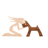 Vases & Table Decor: Handmade Wooden Statue Sitting Family and Dog Craft Home Decor - B04