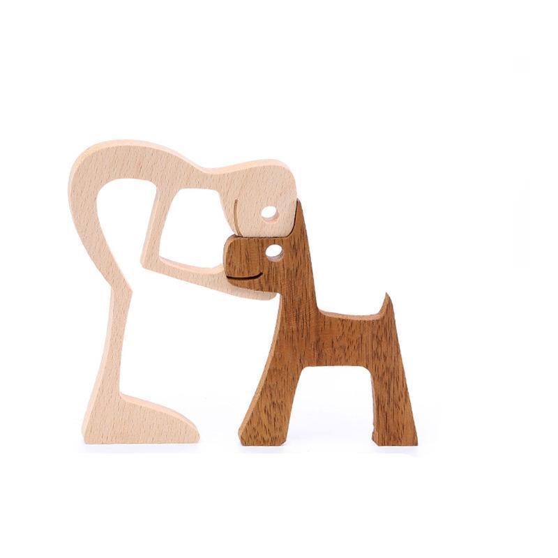 Vases & Table Decor: Handmade Wooden Statue Sitting Family and Dog Craft Home Decor - B04