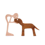 Vases & Table Decor: Handmade Wooden Statue Sitting Family and Dog Craft Home Decor - B02