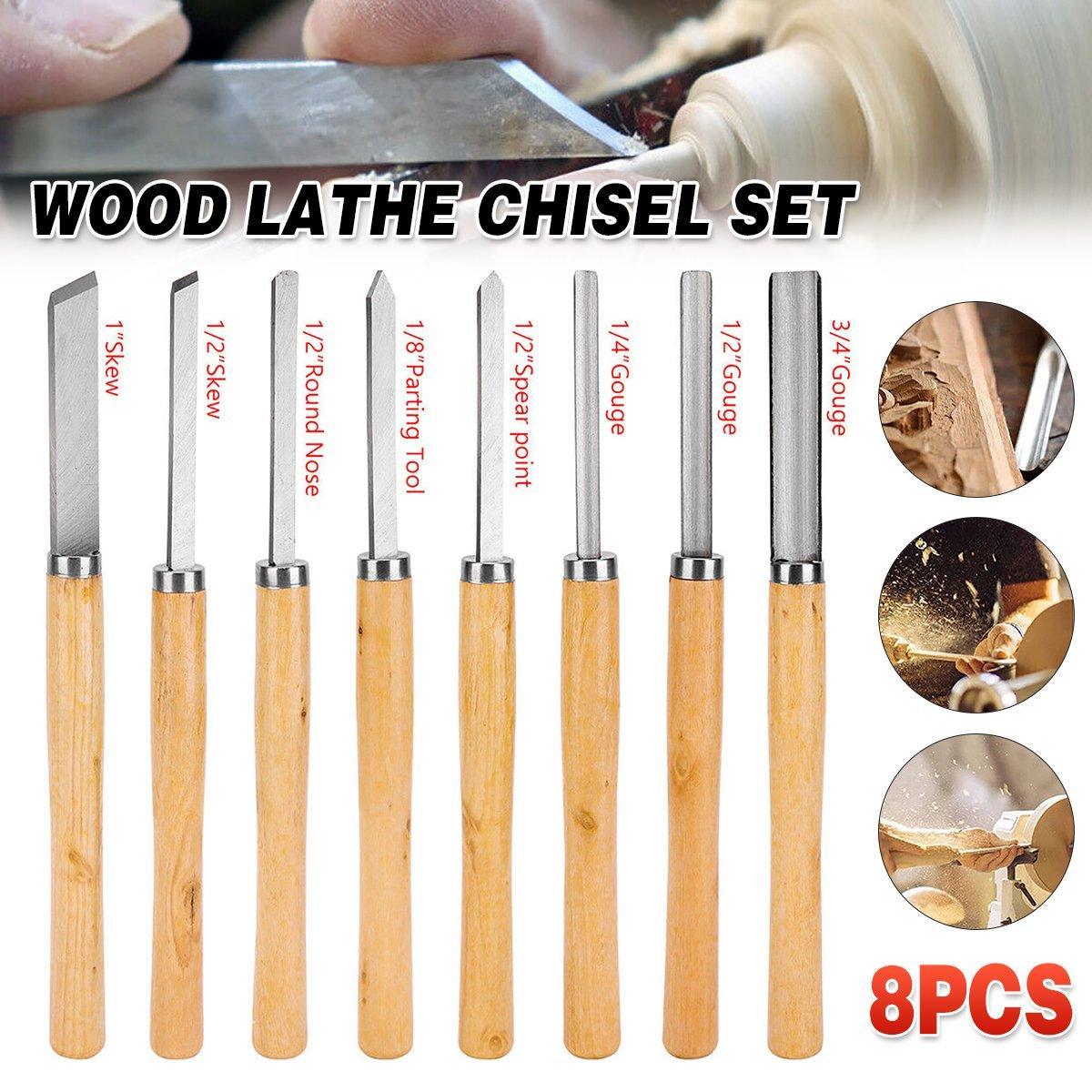 Hand Tools: 8X Heavy Duty HSS Wood Lathe Chisel Set Turning Wood Tools Carving GougeDurable