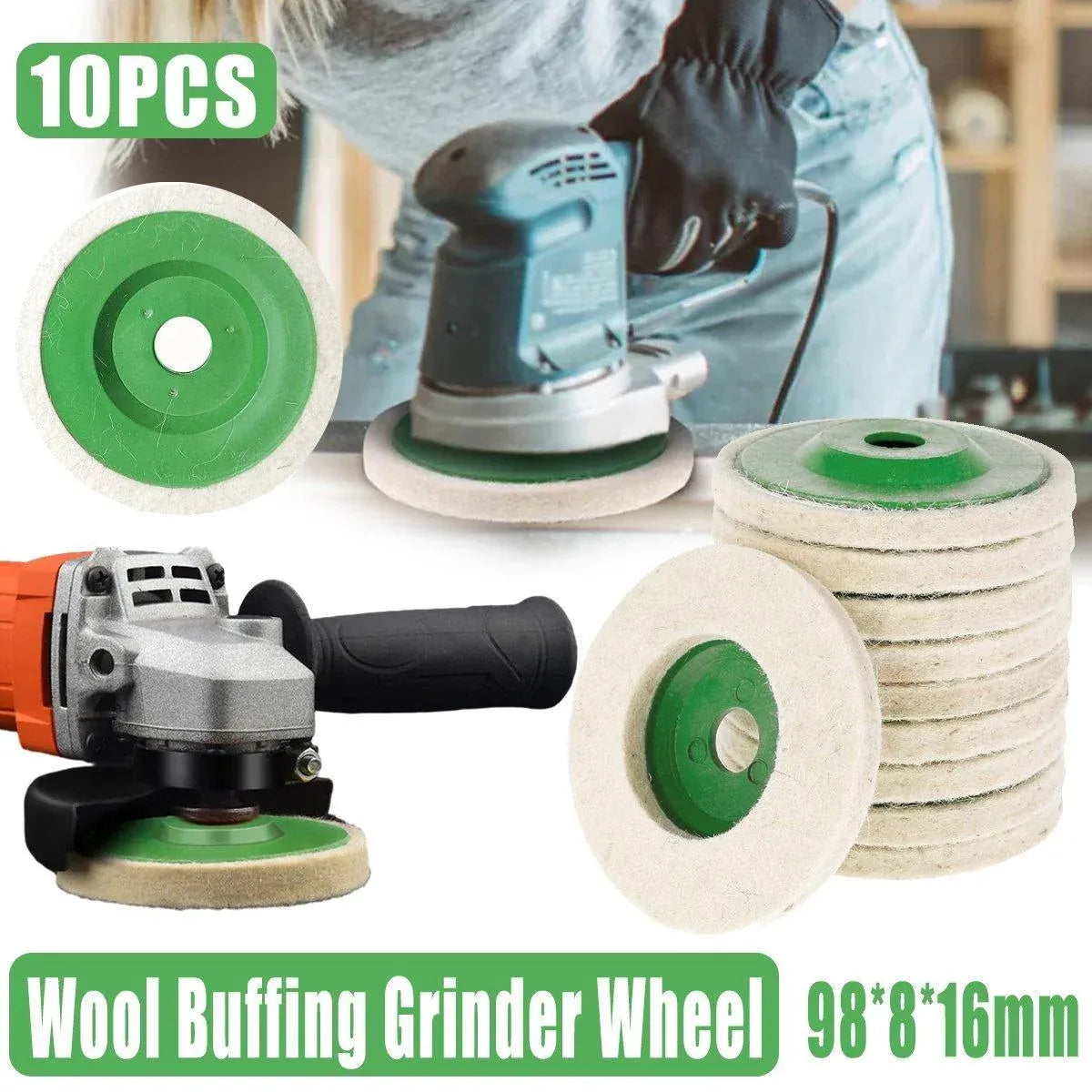 Wool Felt Polishing Wheels for Angle Grinder 98 x 8 x 16 mm, 10 Pack