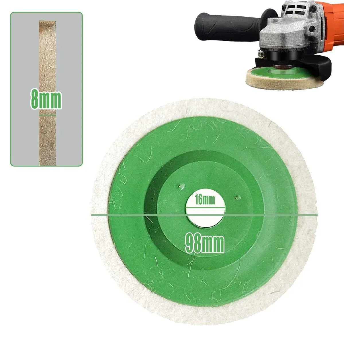 Wool Felt Polishing Wheels for Angle Grinder 98 x 8 x 16 mm, 10 Pack