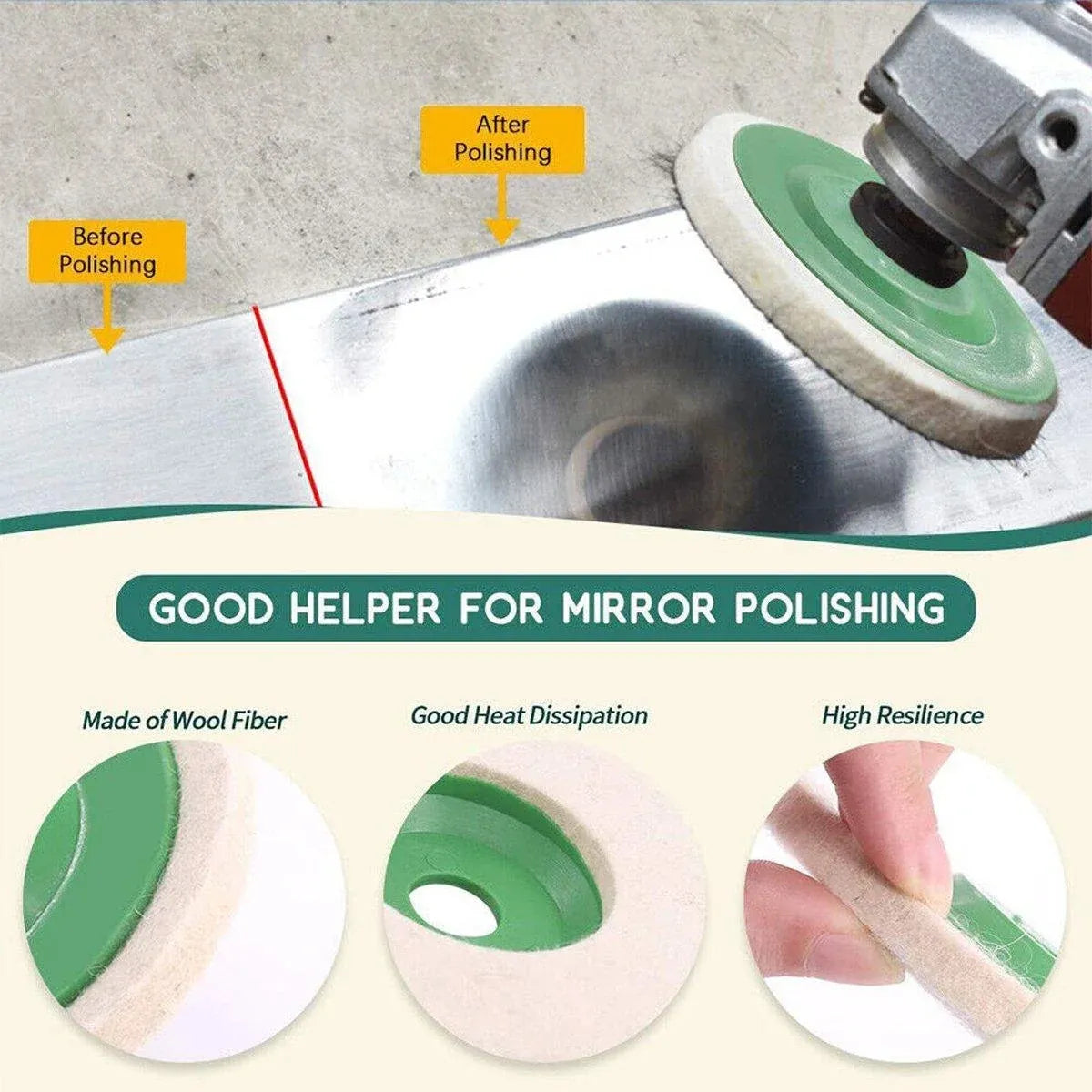 Wool Felt Polishing Wheels for Angle Grinder 98 x 8 x 16 mm, 10 Pack