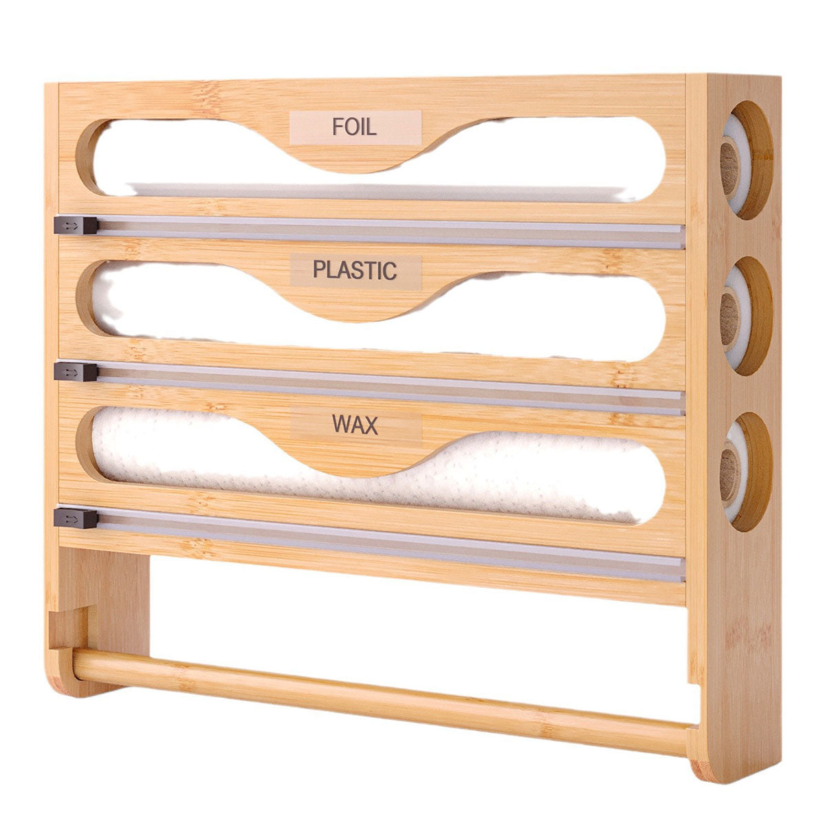 Food Storage: Wall Mounted Plastic Wrap Cutter Bamboo Multi Cell Kitchen Storage Box Organizer