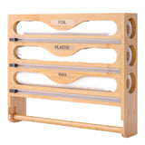 Food Storage: Wall Mounted Plastic Wrap Cutter Bamboo Multi Cell Kitchen Storage Box Organizer