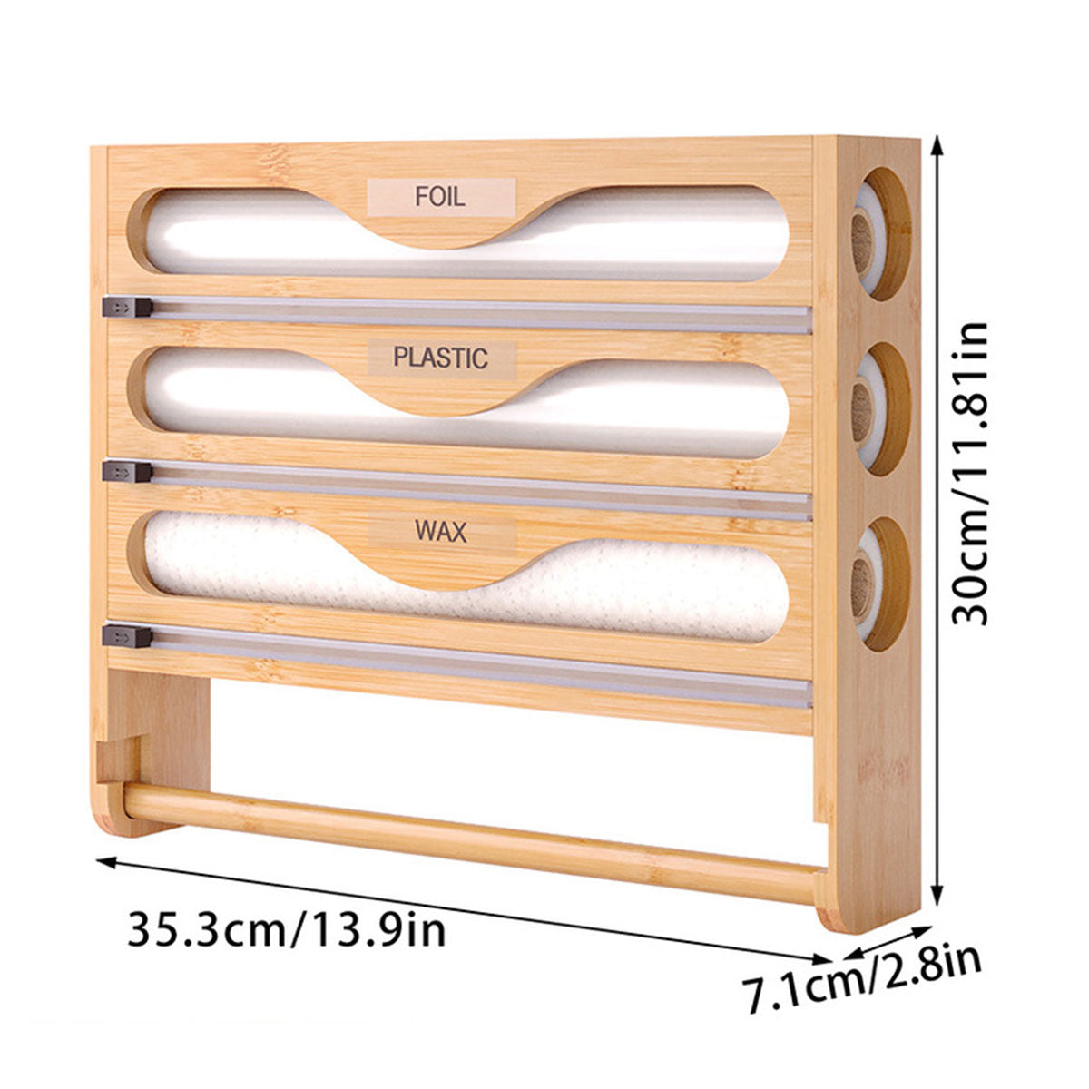 Food Storage: Wall Mounted Plastic Wrap Cutter Bamboo Multi Cell Kitchen Storage Box Organizer