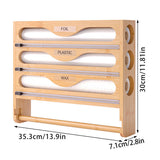 Food Storage: Wall Mounted Plastic Wrap Cutter Bamboo Multi Cell Kitchen Storage Box Organizer