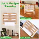 Food Storage: Wall Mounted Plastic Wrap Cutter Bamboo Multi Cell Kitchen Storage Box Organizer