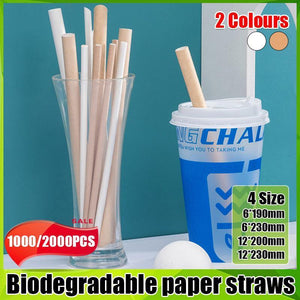 1000-2000pcs Colourful Paper Drinking Straws FOIL Metallic Party - White-6*190mm 2000PCS