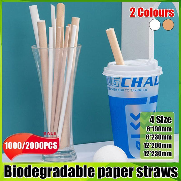 1000-2000pcs Colourful Paper Drinking Straws FOIL Metallic Party - White-12*200mm 1000PCS