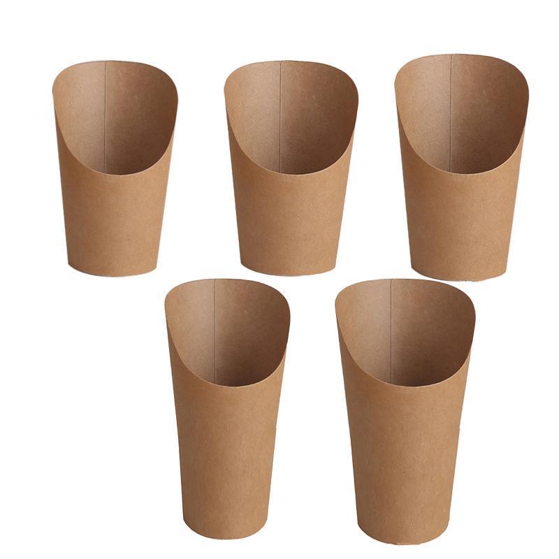 Disposable Cups: French Fries Holder Kraft Paper Cups Holder Disposable Paper Cups - 22OZ