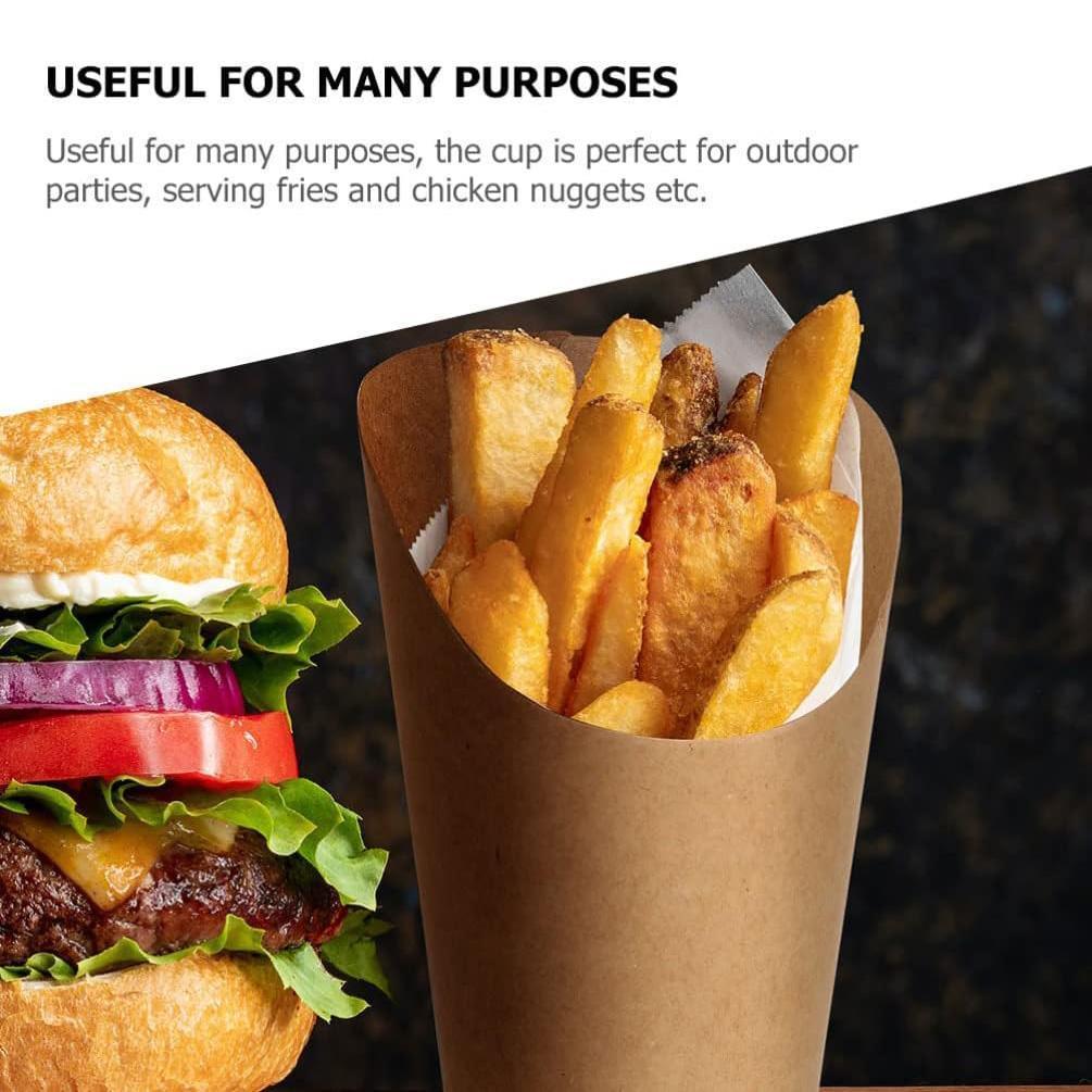 Disposable Cups: French Fries Holder Kraft Paper Cups Holder Disposable Paper Cups - 22OZ