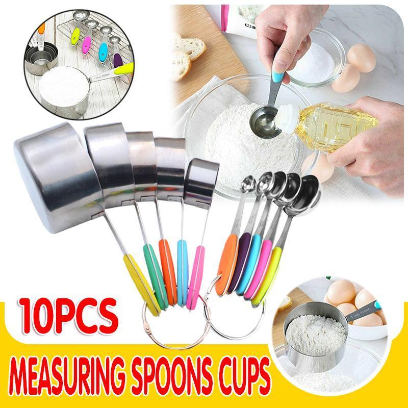 Kitchen Utensils: 10 Piece Stainless Steel Measuring Cups and Spoons Set for Baking and Cooking