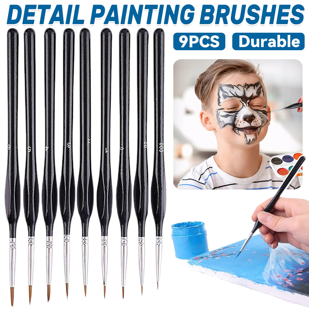 Pens & Pencils: 9PCS Fine Detail Paint Brush Set for Watercolour Gouache Acrylic Miniature Art