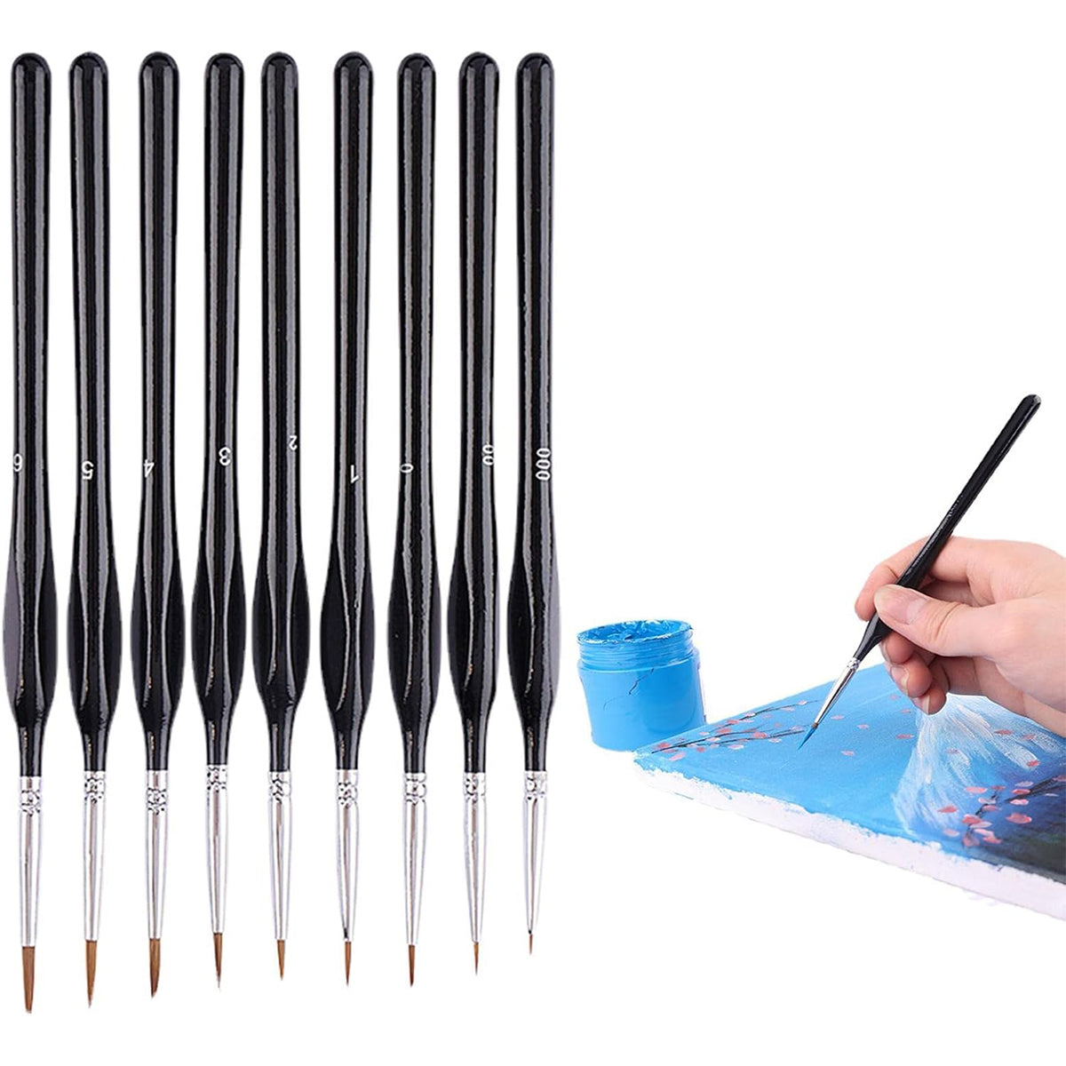 Pens & Pencils: 9PCS Fine Detail Paint Brush Set for Watercolour Gouache Acrylic Miniature Art