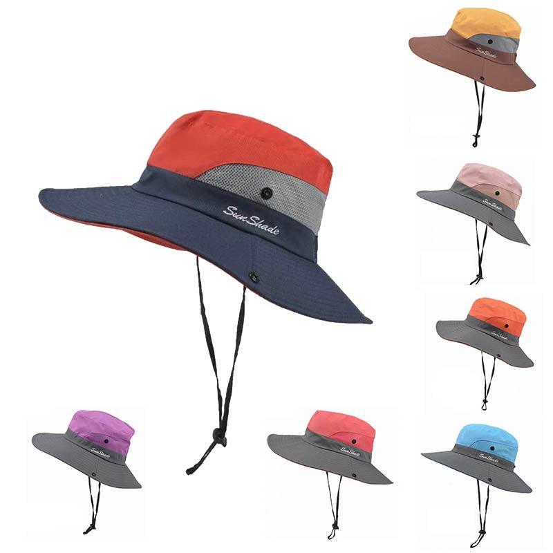 Women's Sleepwear: Women Wide Brim Ponytail Hat Sun Protect Visor Summer Beach Cap Anti Uv Floppy - Yellow