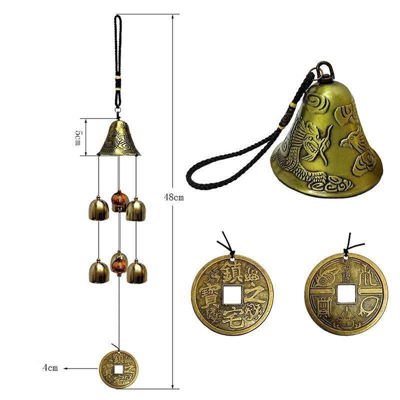 48cm Hanging Wind Chime with Bells and Coin Accents for Garden and Home - 1 Pc