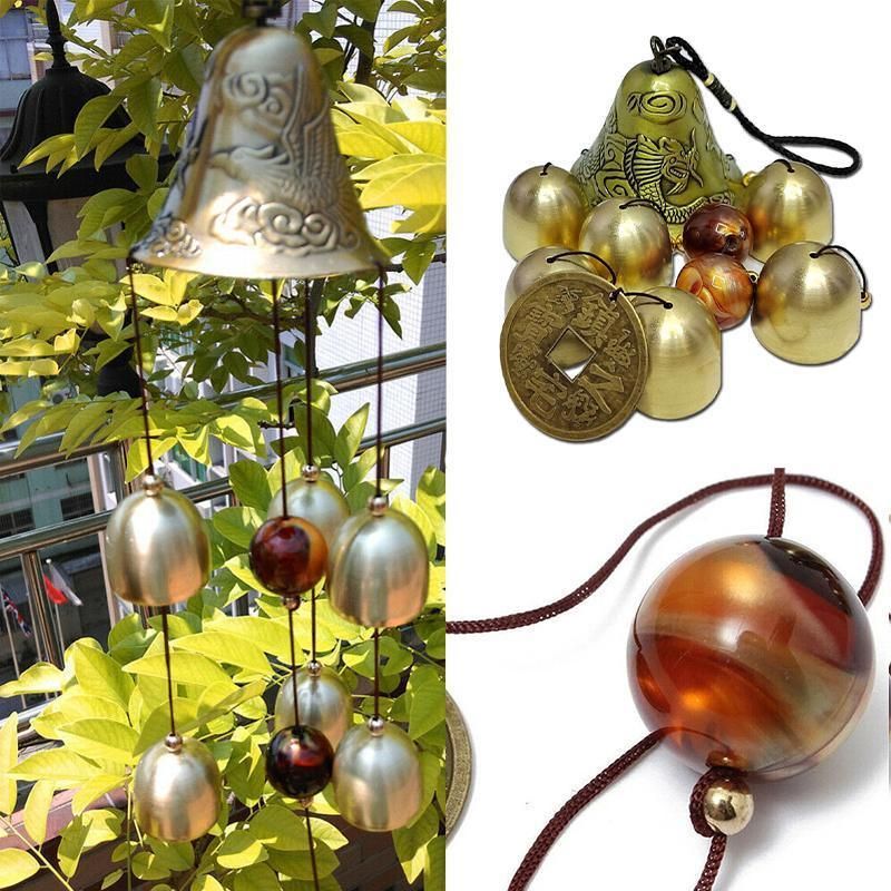 48cm Hanging Wind Chime with Bells and Coin Accents for Garden and Home - 1 Pc