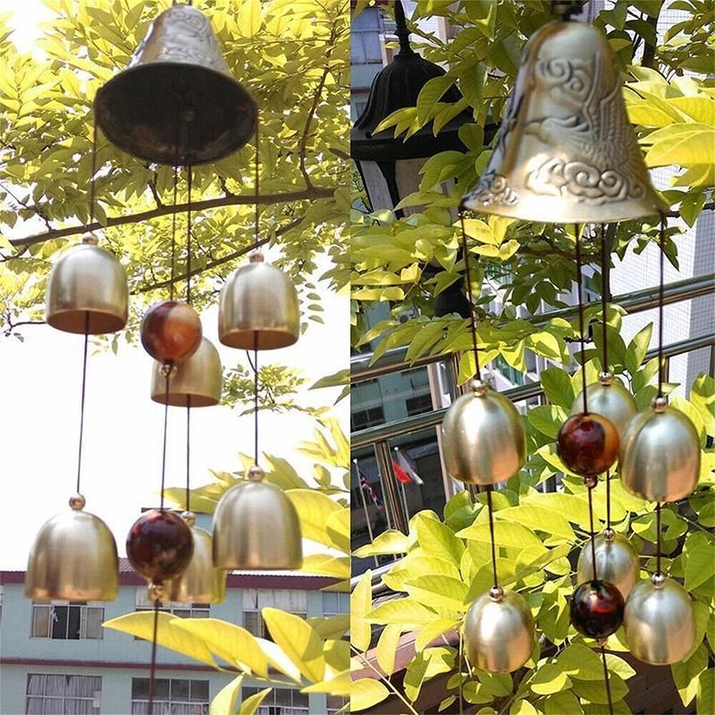 48cm Hanging Wind Chime with Bells and Coin Accents for Garden and Home - 1 Pc