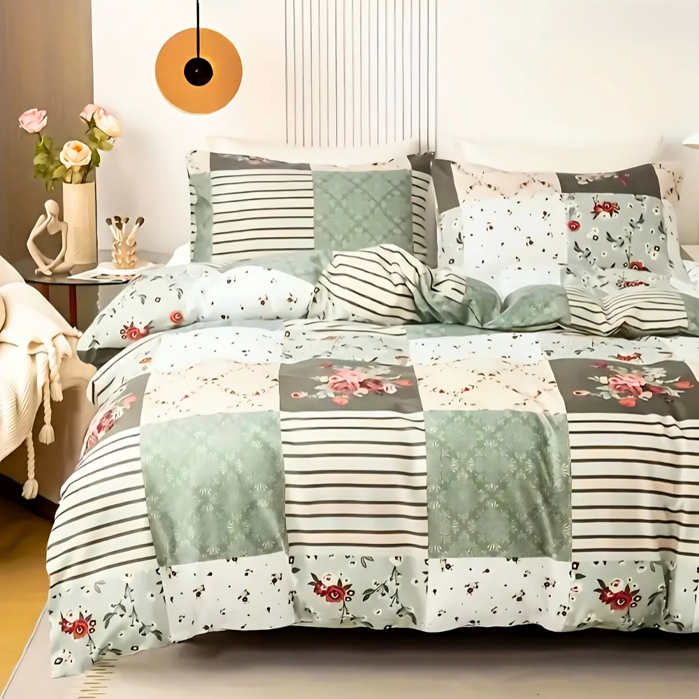 Dreamfields - Emerald Plaid Quilt Cover Set - (3pcs, Queen Size)